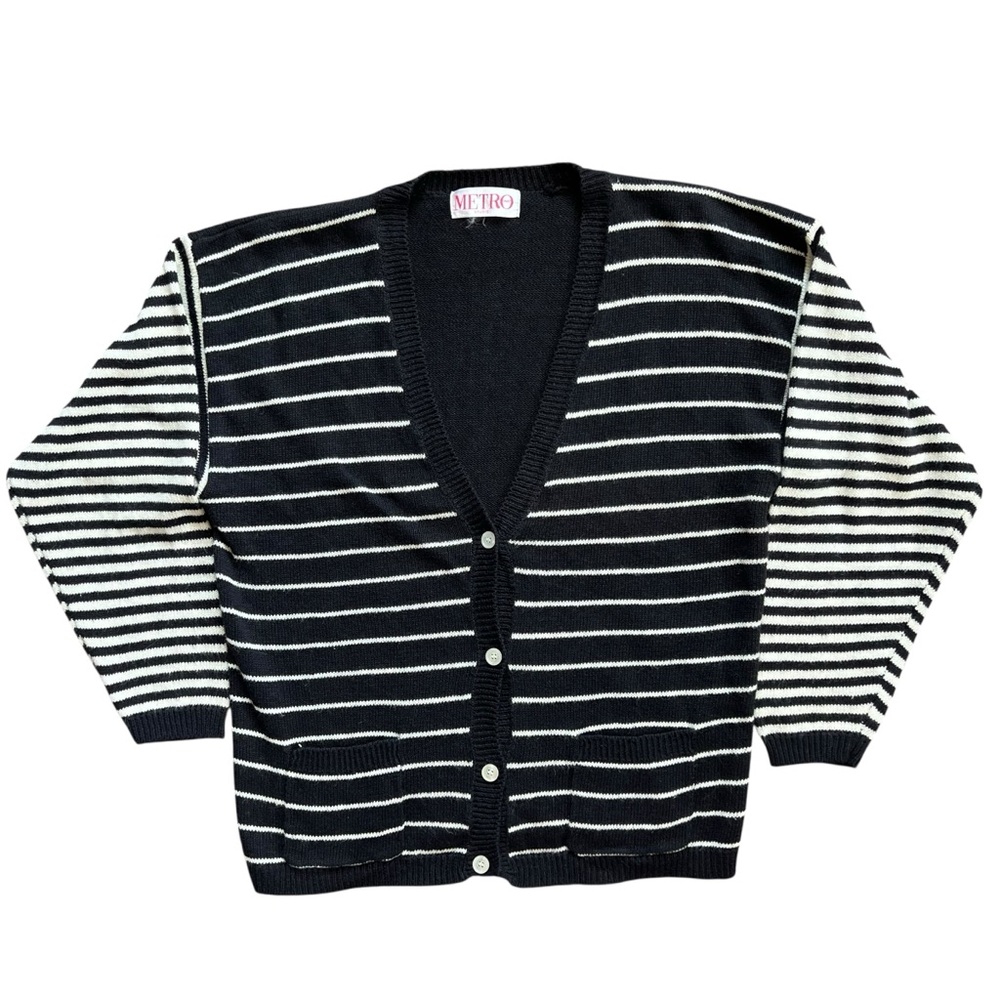 Vintage Monochrome Striped Cardigan